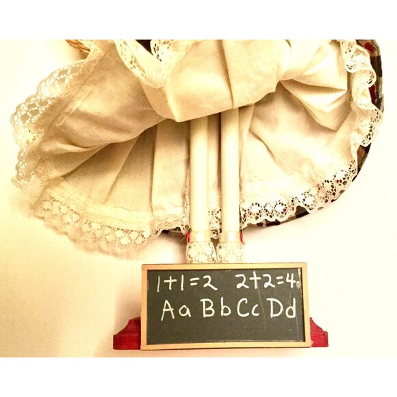 Vintage Wooden Teacher Doll w/ Chalkboard, Basket Outfit, Straw Hat & Glass 1994 - Picture 12 of 12